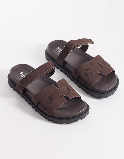 Simmi London Adelle chunky slider sandals in brown faux nubuck