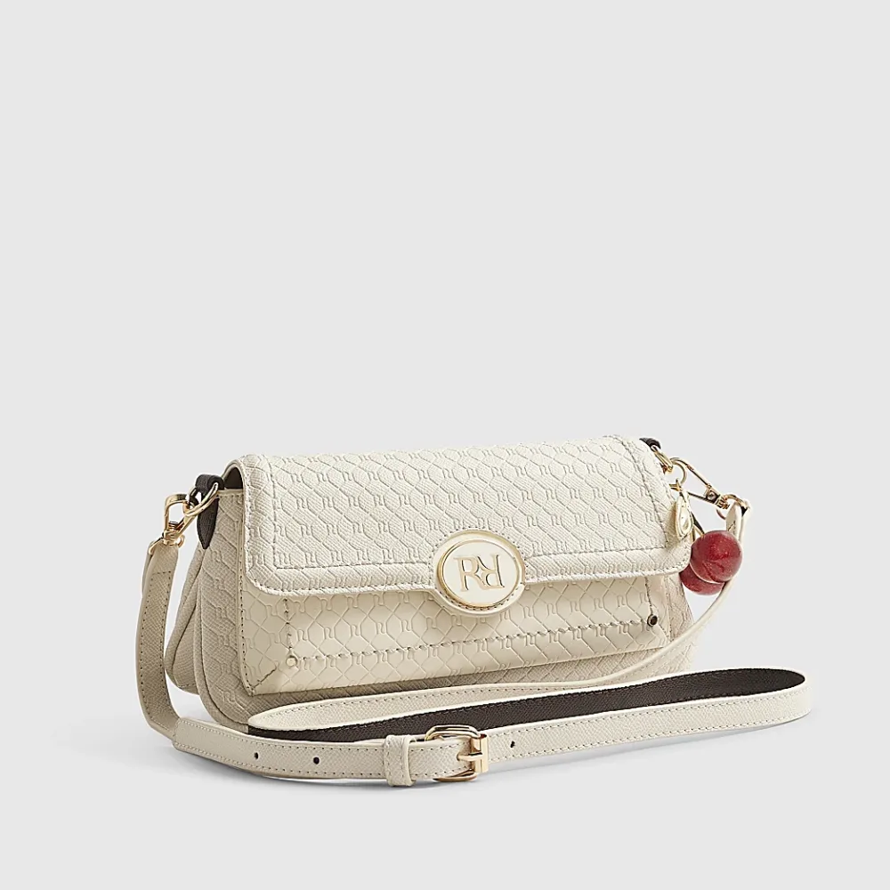 River Island - Cream Monogram Flap Shoulder Bag