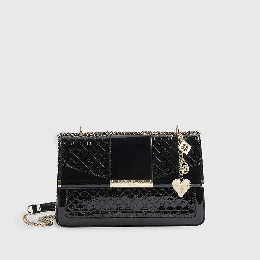 River Island - Black Monogram Bar Front Shoulder Bag
