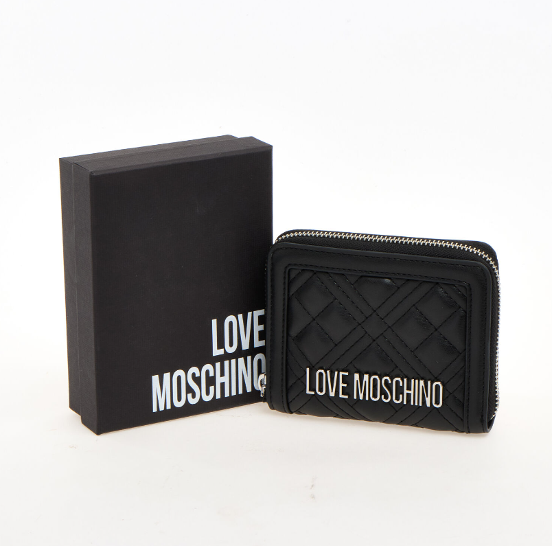 Love Moschino  Black Quilted Zip Up Purse
