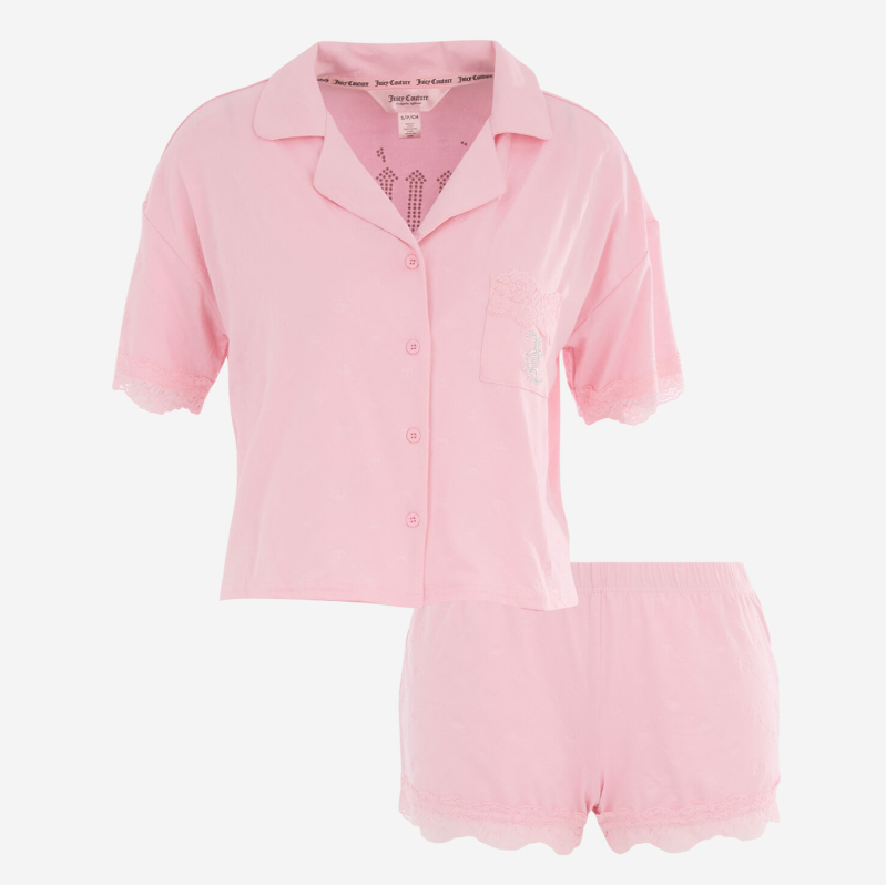Juicy Couture  Pink Lace Trim Body Pyjama Set