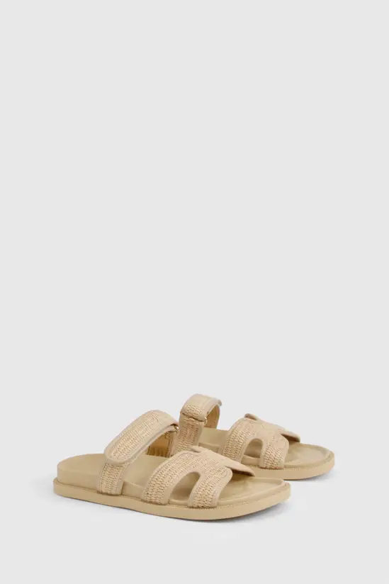 Boohoo Raffia Cut Out Detail Sliders