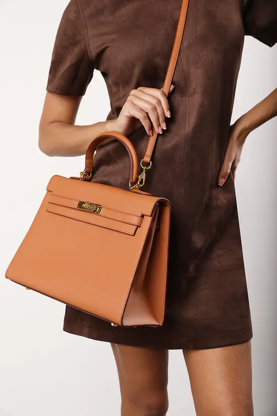 Where's That From 'Atoll' Structured Faux Leather Top Handle Bag in Tan