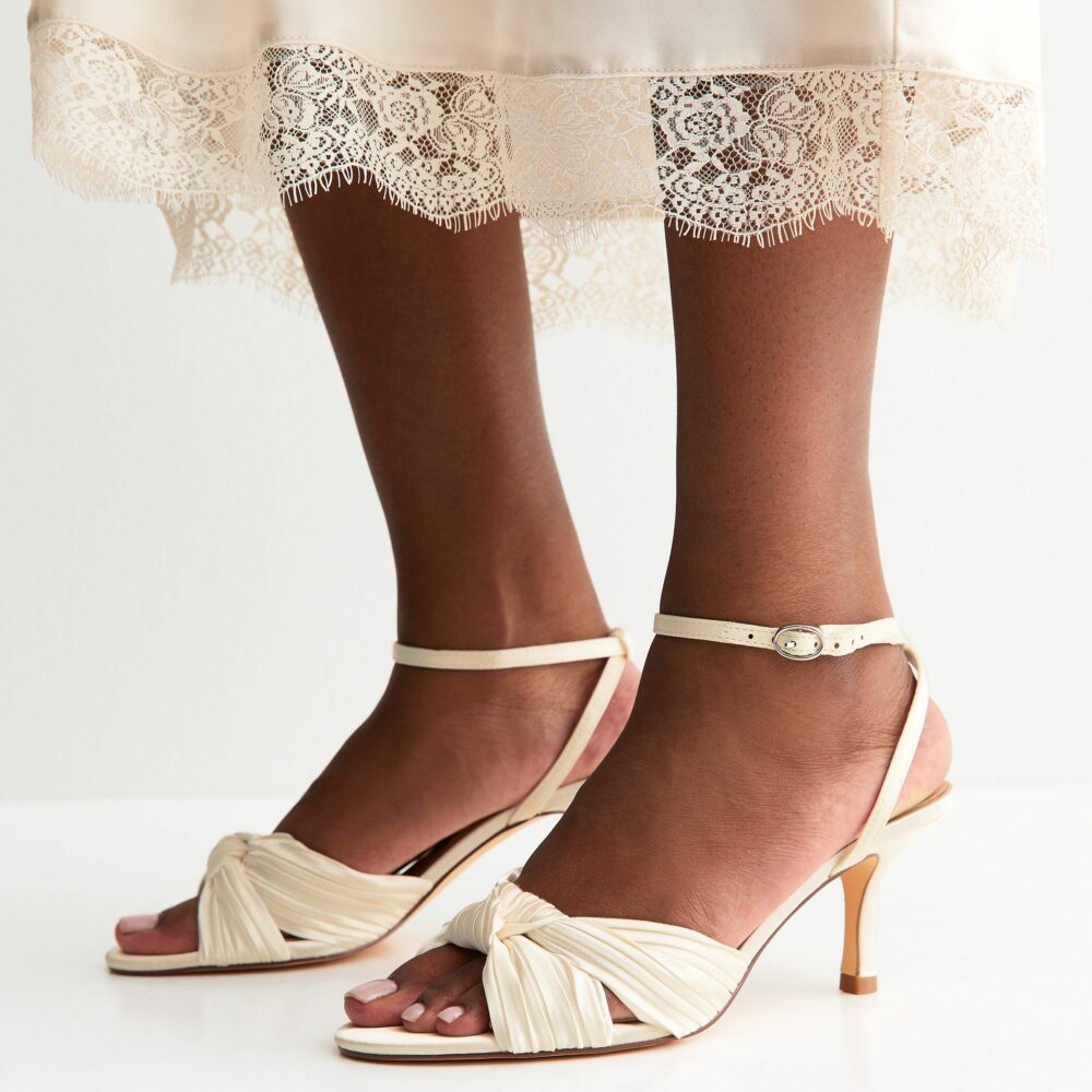 White Plisse Strap Knot Stiletto Sandals